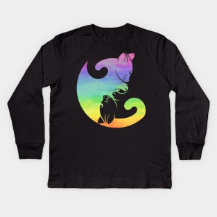 Cat Yin Yang Rainbow Yoga Meditation Positive Negative Balance LGBT Kids Long Sleeve T-Shirt